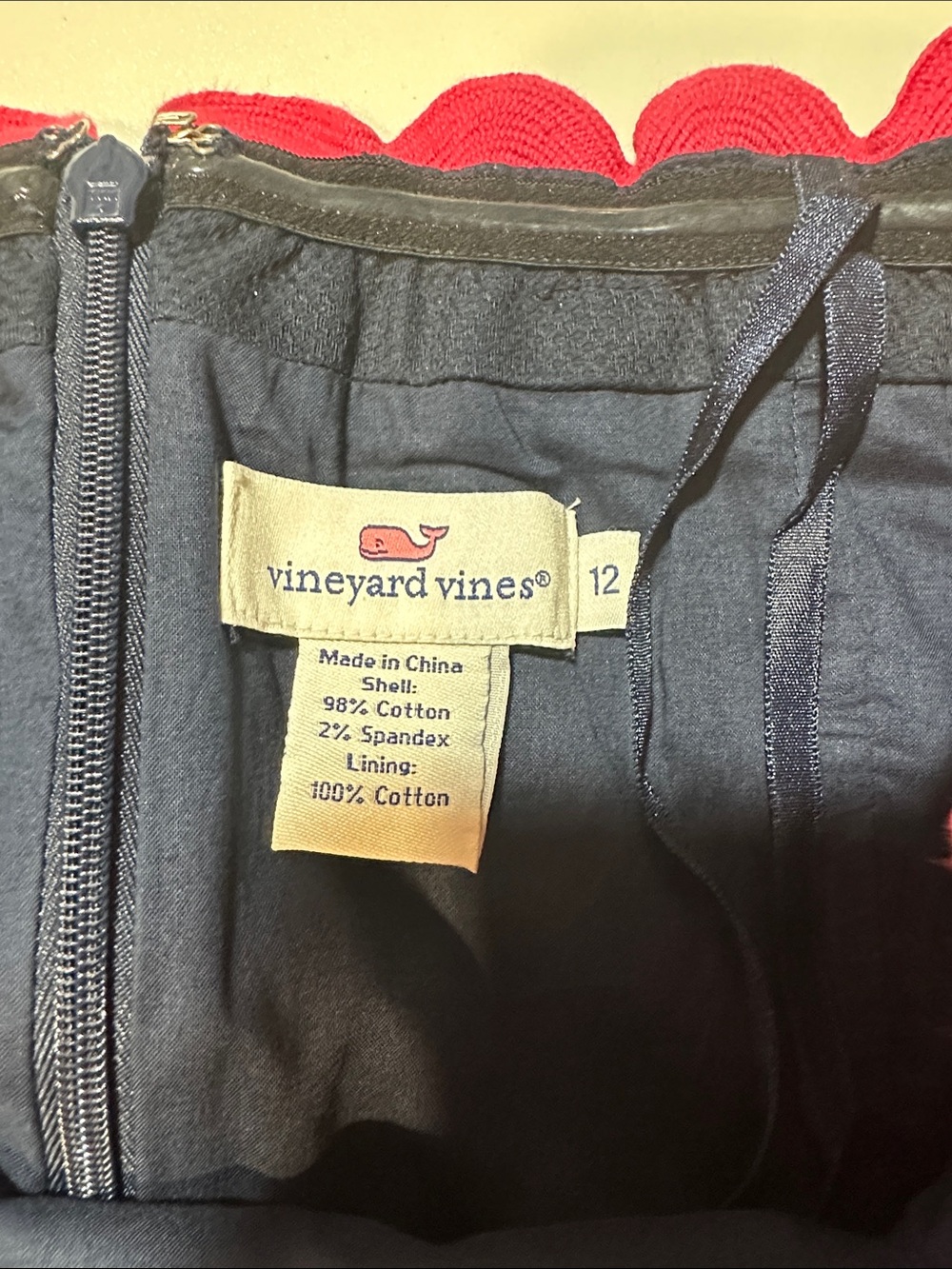 Vineyard Vines Strapless Navy Dress Pink Trim Size 12 Preppy Summer Fit & Flare - Picture 5 of 5